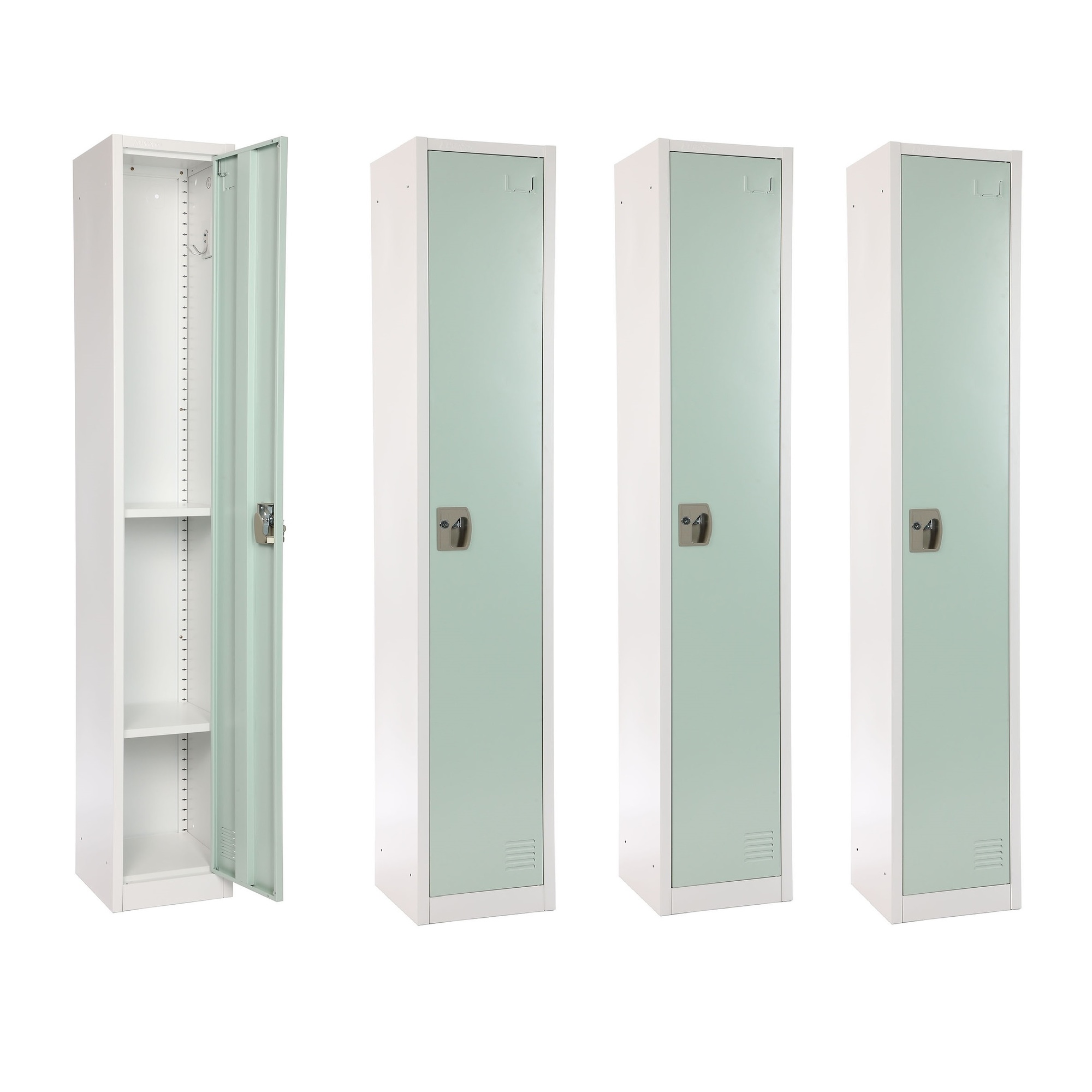 Alpine, 72in.H 1-Tier Steel Locker, Misty Green, 4-Pack, Height 72 in, Width 12 in, Color Green, Model# ADI629-201-MGRN-PKG-4